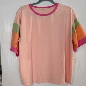 Easel Pink Colorblock Short Sleeve Tee